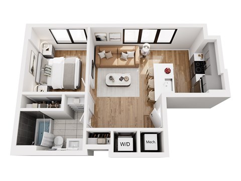 Floor plan for 1 bed, 1 bath, 549 sqft